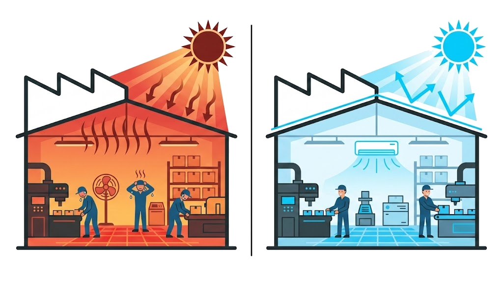 暑さの原因となる輻射熱を反射してブロック